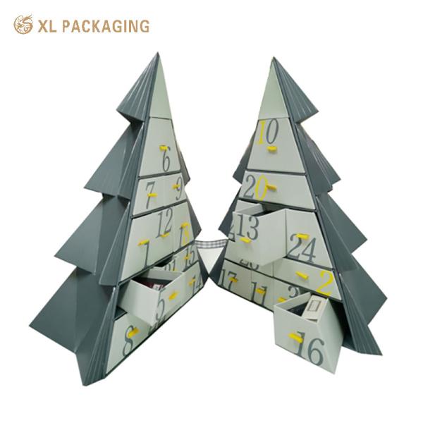 Cheap XL Packaging Custom Packaging Box Factory Countdown To Christmas With Luxury Gifting Exquisite 12/14-Drawer Christmas Tree Advent Calendar Custom Drawer Box Packaging With Gold Foil Accents for sale