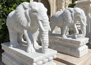 Quality White Marble Elephant Statues Life Size Animal Sculpture Natural Stone Garden Decoration wholesale