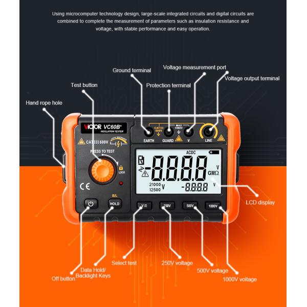 VICTOR VC60B+ Digital Insulation Resistance Tester High-definition LCD screen 5000 words display clear handwriting