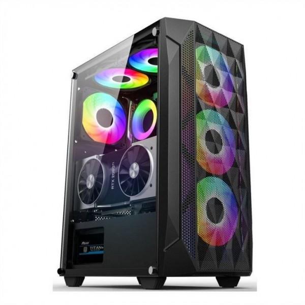Cheap ETEK - ATX/Matx Computer Case Tempered Glass panel on Side Pressed Mesh Front Panel Support Water-cooled Radiator for sale