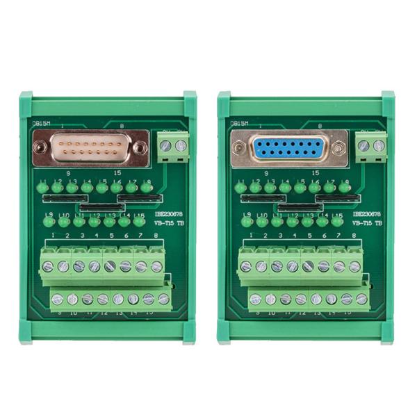 Cheap D Sub 15 Pin Single End DB15 Connectors Terminal Block Breakout Board DIN Rail Led Indicator for sale