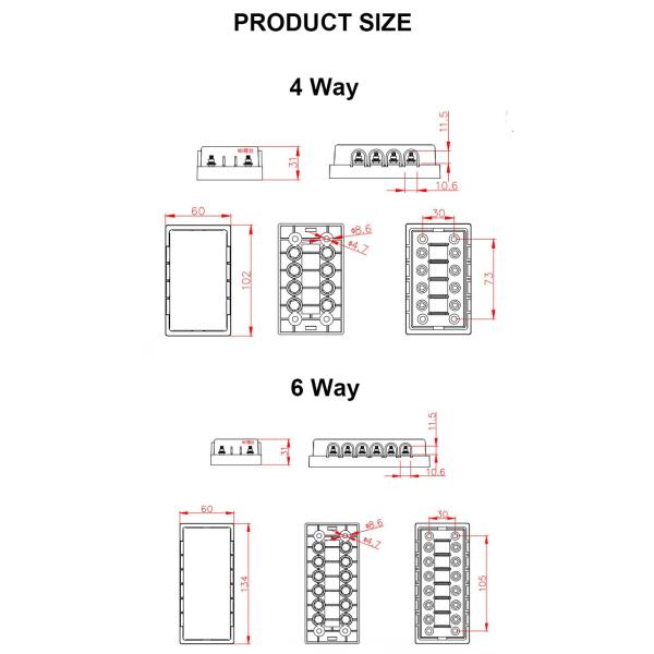 Automotive Car Brass Bus Bar 4P 6P MIDI Fuse Holder Block for Battery Pack