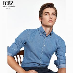 China Solid Pattern Men's Shirt End Fashion Casual Business Shirt in Pure Cotton Denim Blue on sale