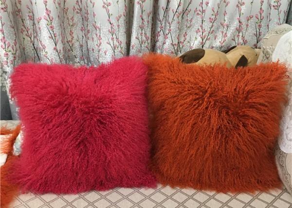Cheap Long Mongolian sheepskin Pillow Two Toned Tibetan lamb fur cushion pillow cover for sale