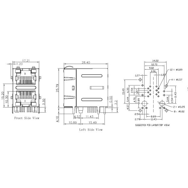 2301997-5 10/100 Base-T 2x1 Port RJ45 Modular Jack With Magnetics LPJ17003-8AENL