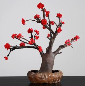 Quality Wedding Home Decor Red Artificial Potted Floor Plants Plum Blossom Silk Flower wholesale