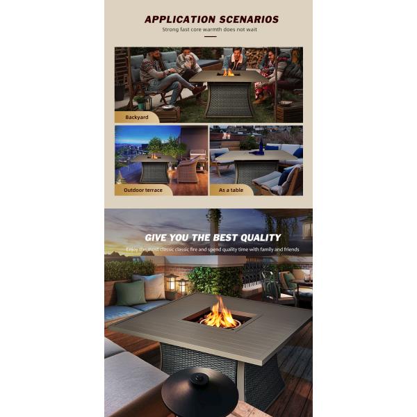 42 Inch Rattan Plaiting Rectangle Tabletop Fire Pit CE