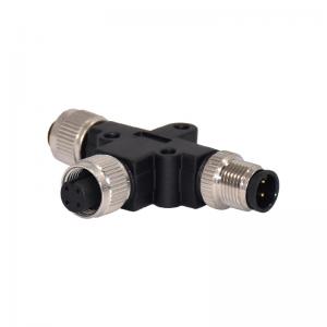 Quality M12 5pin T Splitter Waterproof Connector M12 A Coding Male to 2 Female adaptor wholesale