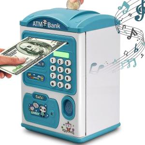 Quality kids educational financial customs atm password piggy bank blue color mini electronic safe wholesale