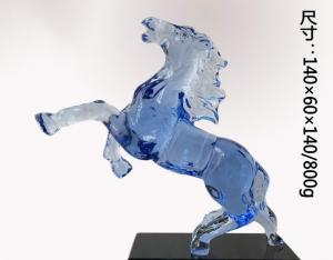 China Handmade Decorative Glass Craft Crystal Blue Horse Horse Head 14cm Length on sale