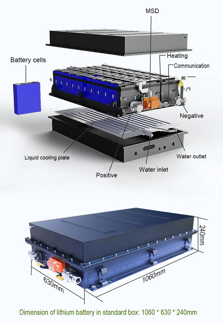New Electric Car Battery 360V 400V 500V EV Trailer LiFePO4 Battery, 600V 50kwh 100kwh Standard EV Lithium Battery