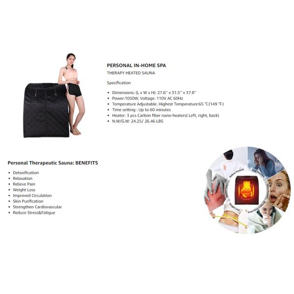 One Person Home Detox Therapy Modern Portable Far Infrared Sauna Enhanced Chair Spa Floor Pad