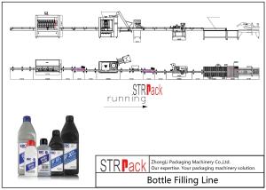 Brake Fluid Filling Line With Servo Filling Machine,Rotary Capping Machine,Double Sides Self-adhesive Labeling Machine