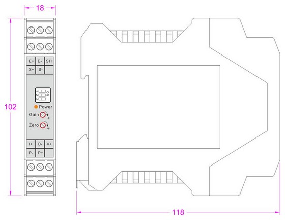 35mm DIN Rail Mount Load Cell Signal Amplifier -10-10V 4-20mA