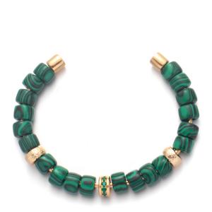 China Screwed End Handmade Beaded Bangles Green Malachite And Gold Forte Beads on sale