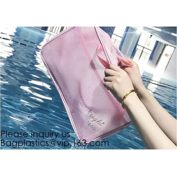 Compact Multi-purpose Handbag-style Transparent Glitter Cosmetic Pouch with Zipper Pocket on the Back, bagease, bagplast