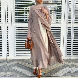 Quality Solid Color Cardigan Soft Elegant Big Size Muslim Long Skirt Chiffon Clothes wholesale