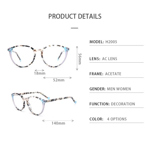 Round Lamination Acetate Frame Glasses Eyeglasses Ladies Optical No Smear