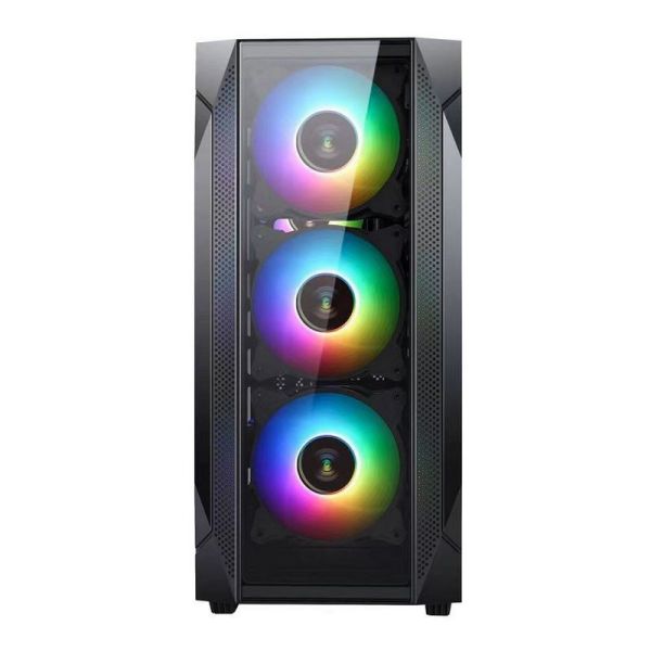 ETEK ATX/Matx Computer Case Tempered Glass panel on Side and Front Support Fans 2x14cm or 3x12cm on Front Support Rad
