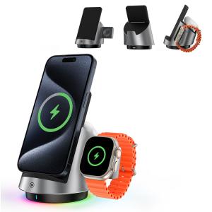China 3in1 Dual Coil Wireless Charging Station Hidden Desktop Wireless Charger on sale