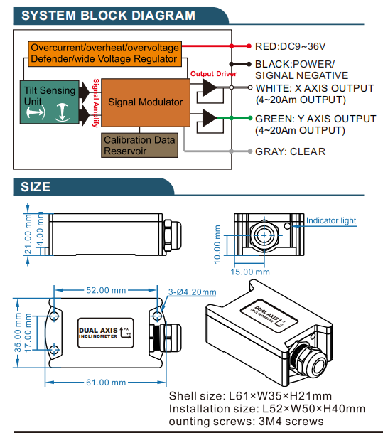 MCA428T Electroplated Metal Shell Dual Axis Inclinometer , Mems Tilt Angle Sensor