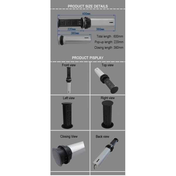 Touch Open Kitchen Tower Plug Sockets Power Outlet Pop Up With 2 USB