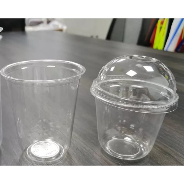 Disposable Recycled PET RPET Cupsmall Clear Plastic Tableware For Tea Juice Fruit With Lid