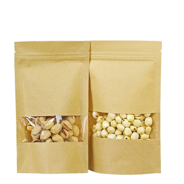 Stand up kraft k paper bag with clear window for cookies and nuts packing