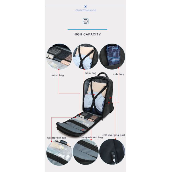 Air Cushion Belt Waterproof Men Business Backpack 20-35 Litre