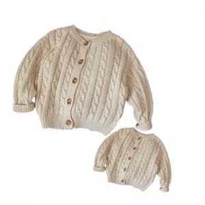 Quality Mommy And Me Chunky Knitted Sweater Cardigan Cotton Thick Winter Hand Knit Button Down Sweater wholesale