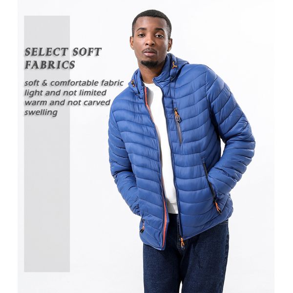 New men's autumn winter down jacket lightweight casual warm long sleeve cotton waterproof windproof coat with a detachable hood