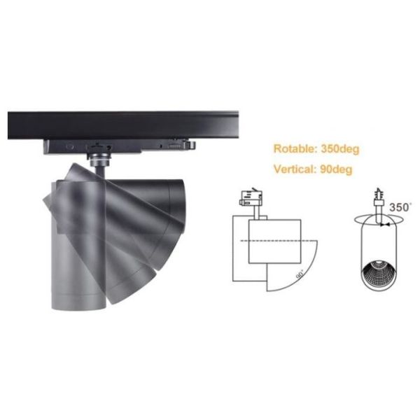 Black Aluminum 10w LED Track Spotlights With Rotatable Base , Cob LED Track Light