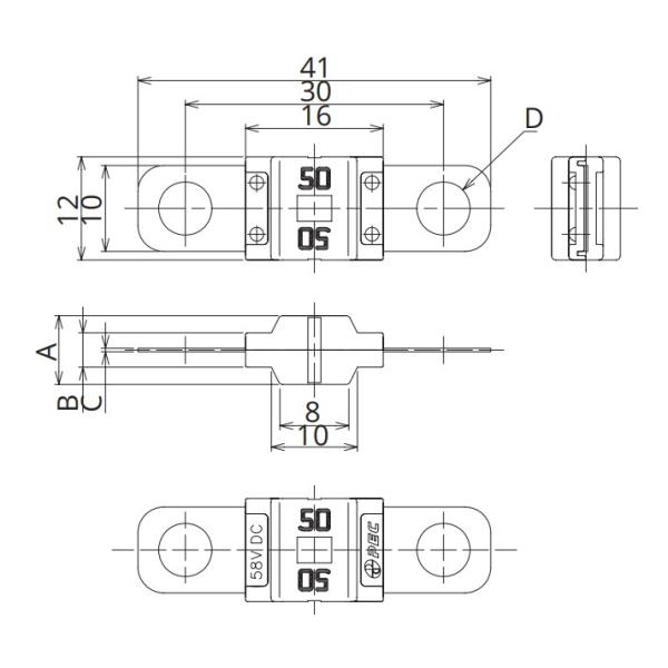 30A - 125A Automotive ANS Fuses MIDI Fuse DC 58V Bolt On M5 Screw Type