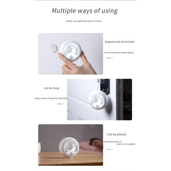 Portable Natural White Dia8cm 4000K USB Rechargeable Motion Sensor Light Moon Shape