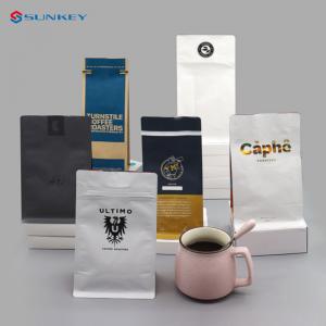 Quality Flat Bottom Tea Coffee Packaging Bag Compostable Coffee Bags With Valve And Zipper wholesale