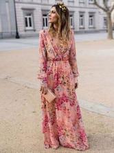 Quality Long Sleeve Floral Casual Dress OEM Polyester V Neck Maxi Dresses wholesale