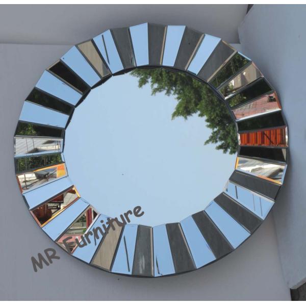 Fashionable 3D Wall Mirror With Metal Mounting Wooden Frame Dia 90cm