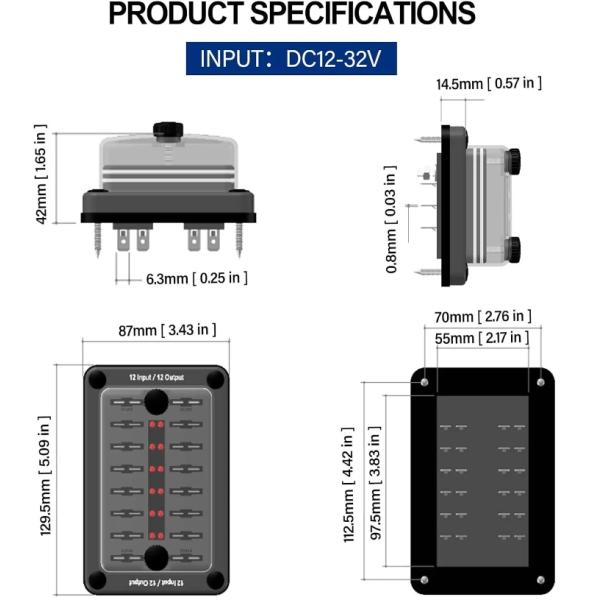 Auto ATO ATC Fuse Box Waterproof 12 Circuit Fuse Holder Sticker Label 12 In 12 Out For Buses