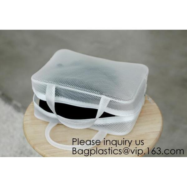 Compact Multi-purpose Handbag-style Transparent Glitter Cosmetic Pouch with Zipper Pocket on the Back, bagease, bagplast