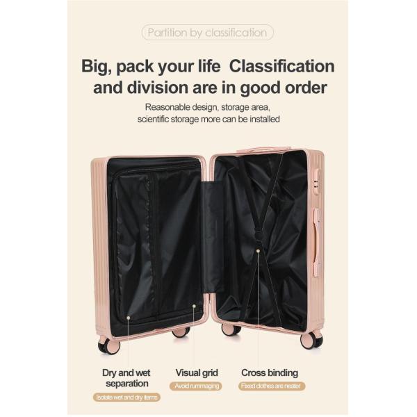 Black color ABS+PVC Multi-Function Cup Holder Suitcase 20/24/28inch Travel Suitcases in Spinner Wheeled Luggage Set 20” Carry-On Trolley Luggage Bag