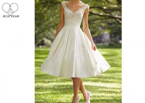 China Knee Length Short Beaded Wedding Dress Satin ,  Inside Lining Fabric on sale