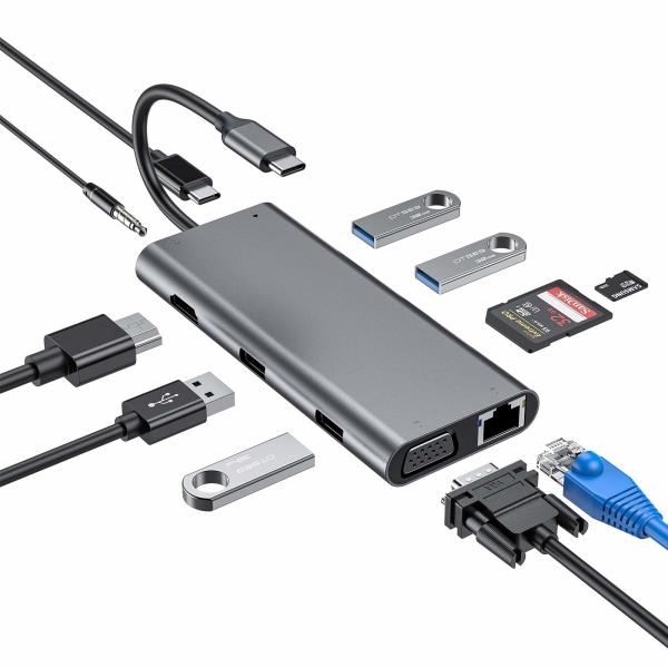 11 In 1 Type-C Hub Multiport Dock Station With USB3.0 PD SD/TF 4K HDMI VGA RJ45