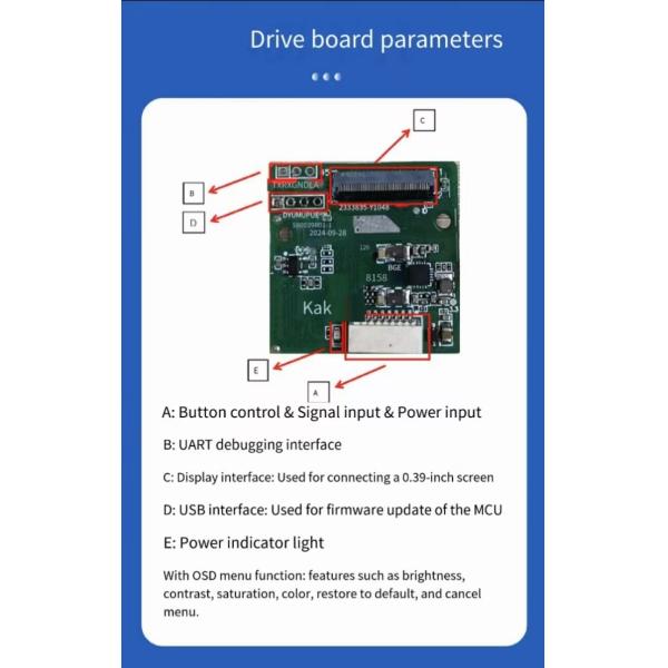 0.39 Inch Monochrome Micro OLED Display CVBS Interface 1024*768 400cd/M² Brightness