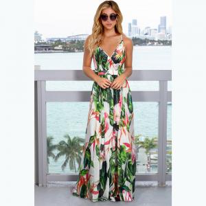 China Polyester Women Floral Dresses Casual Summer Sleeveless V Neck Maxi Dress on sale