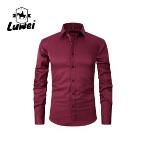 Solid Color Men Shirts Apparel Business Casual Polyester Stand Collar Clothes