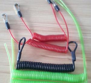 Flexible wire coil lanyard with hooks/loops/crimps all custom OEM request tether coil cord