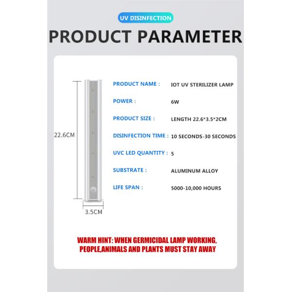 6W Bactericidal UV Sterilizer Lamp 10000Hrs Portable UV Light Disinfection