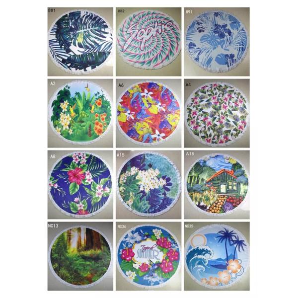 Stock Microfibre Roundie Towels Mix Design Various Color No MOQ Custom Print Round Beach Towels