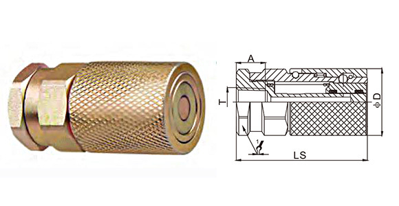 Short-profile female flat face hydraulic coupling with dust guard sleeve and Carterberg’s anti-blowout seal design.