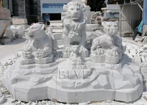 China Lion Family Sculpture Marble Lions Statues White Stone Large Animals Garden Decoration on sale